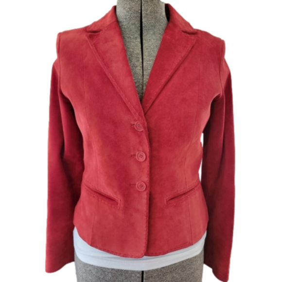 Margaret Godfrey Jackets & Blazers - Vintage Suede Leather Margaret Godfrey Short Red Blazer Coat-Size 4